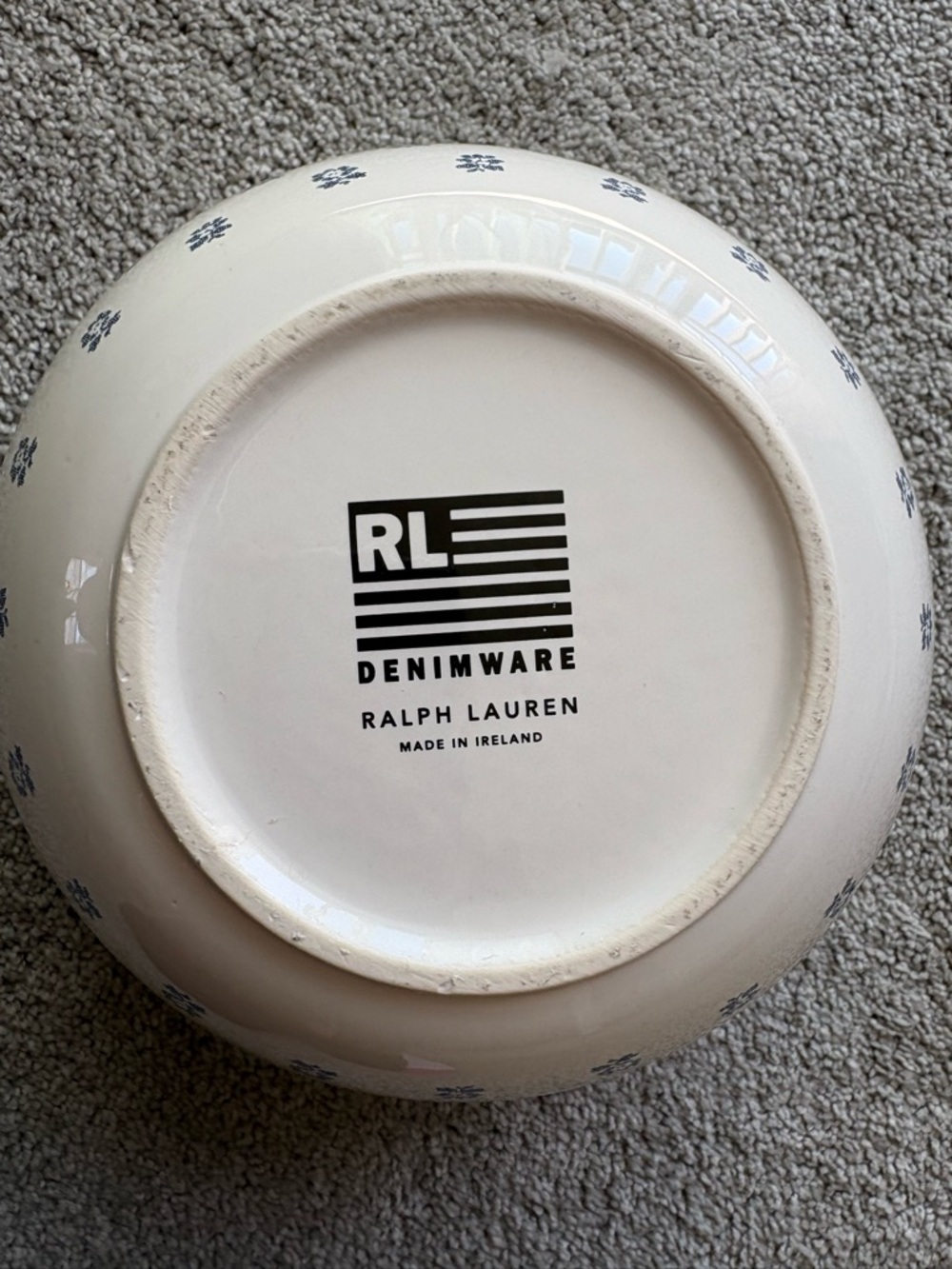 Ralph Lauren Cream Ceramic Bowl with Blue Floral Motif